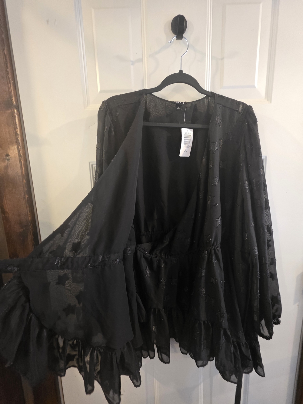 torrid Black Sheer Ruffle Peplum Tunic Wrap Blouse